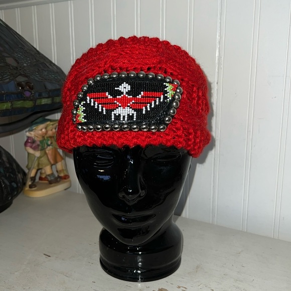 Handmade beaded Native American knitted headband